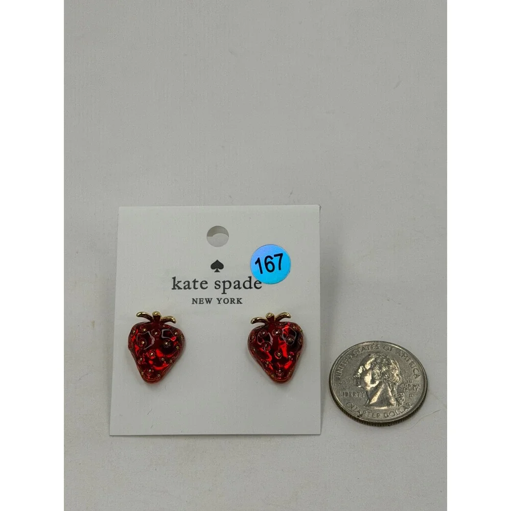 Kate Spade New York Strawberry Stud Earrings Red Gold Tone Fruit NWT Party Cte